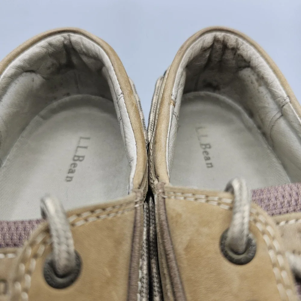 L.L. Bean Boat Loafers Shoes Moccasins Men's 10.5 M Lace Up 2‎ Eye Tan Stiched